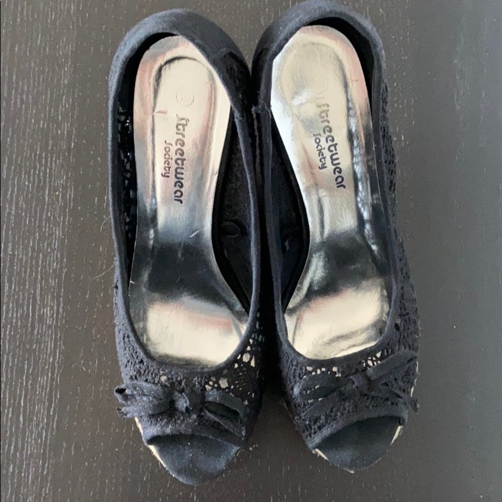 StreetWear Society Platform Black Lace Cork Sandal